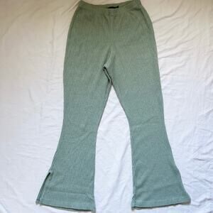 turquoise casual ribbed flare pants